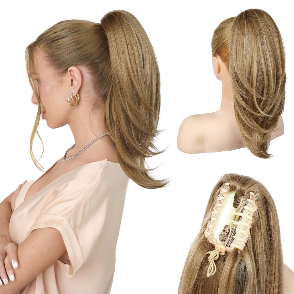 16" Claw Clip Ponytail • Honey Blonde Highlighted‎ • Synthetic High Pony